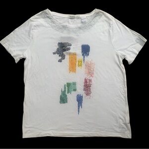 Desigual Top Women’s Size EU-XL / US-L White Colorful Canterbury Sequin T-Shirt